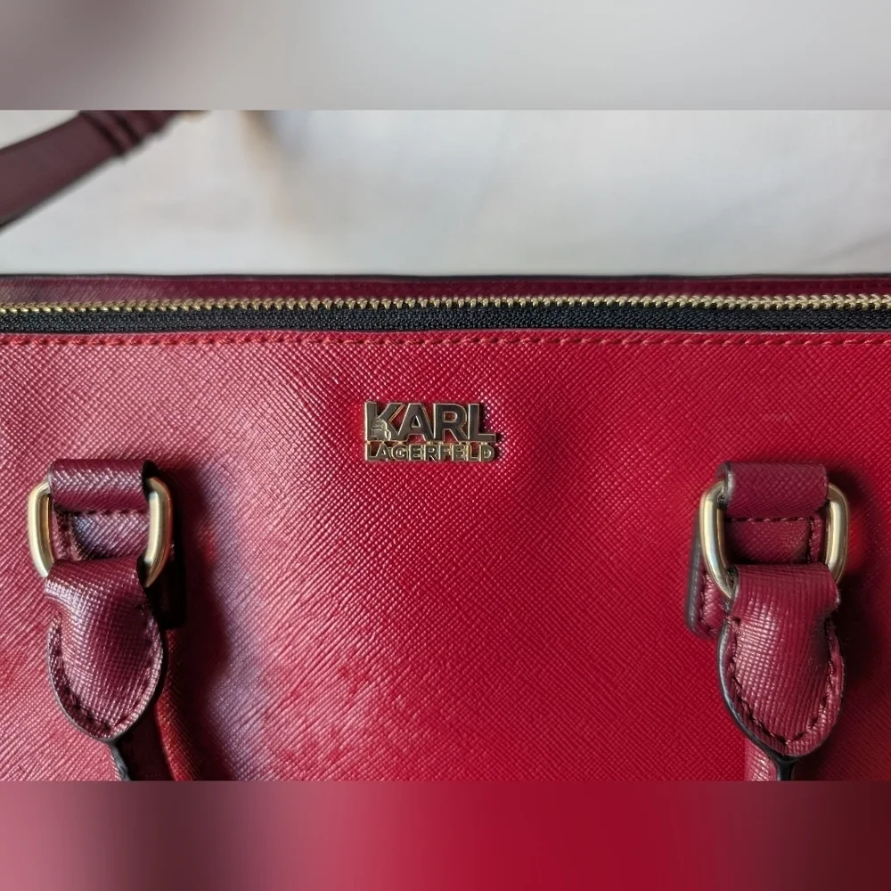Karl Lagerfeld Saffiano Leather Satchel, Burgundy